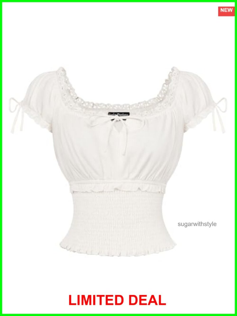 Renaissance Peasant Blouse Cotton Smocked Waist Short Sleeve Women Top